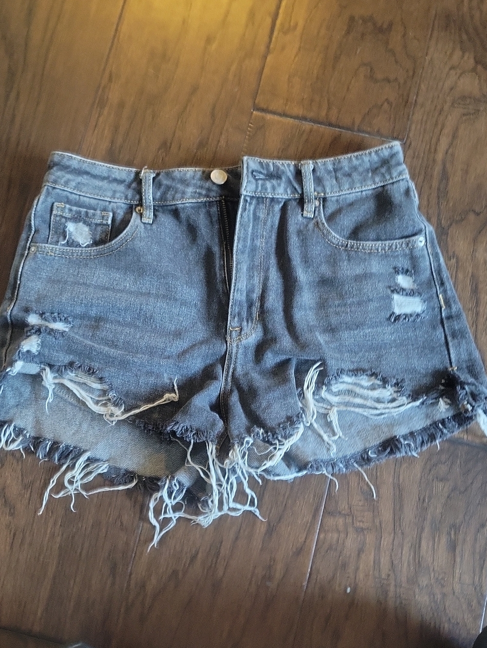 Women's Distressed Black Denim Shorts - Washed Black